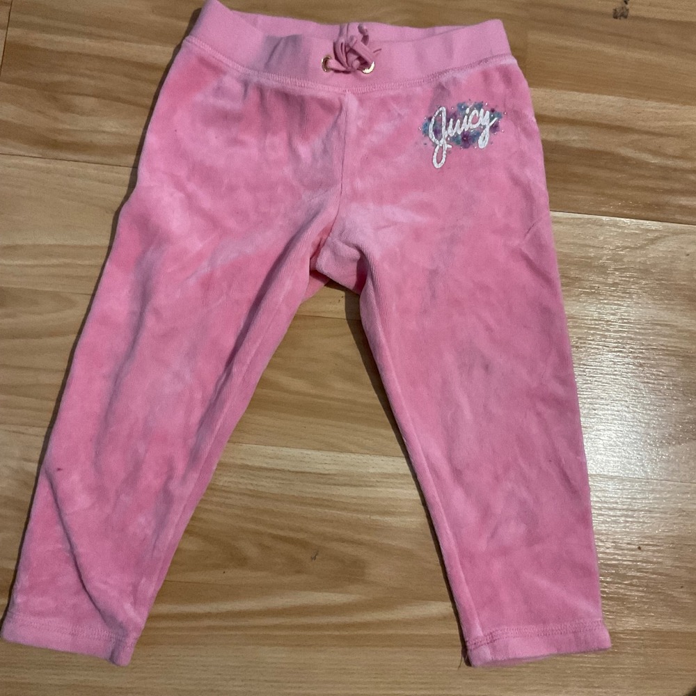 Juicy Couture Pink Velour Track Pants Girls Kids Elastic Waist Drawstring Logo